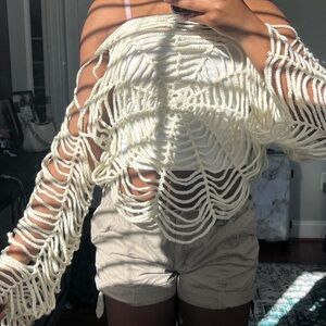 Cream spiderweb Crochet Women Top